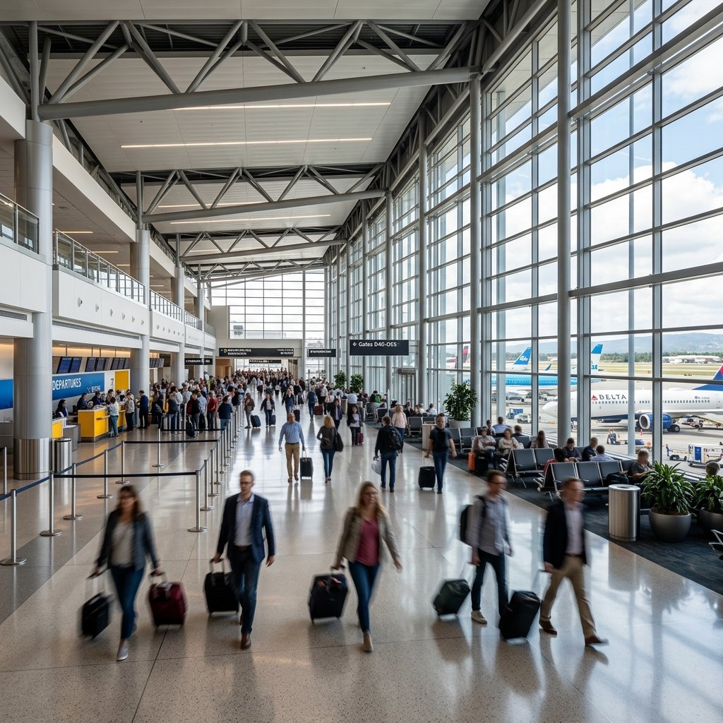 Chauffeur greeting passenger at airport terminal